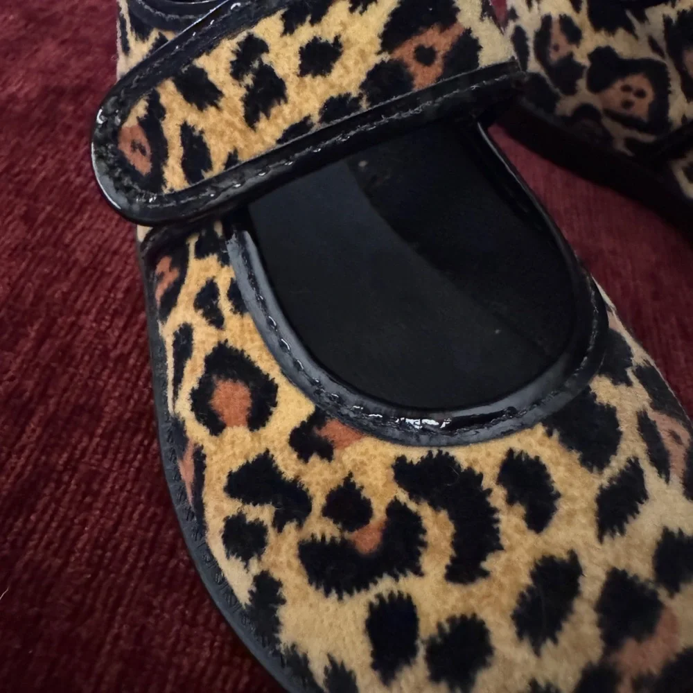 NEW LITTLE girls/toddler Sz 3 Soft Faux Fur Leopard Print Mary Jane Shoes NWOT